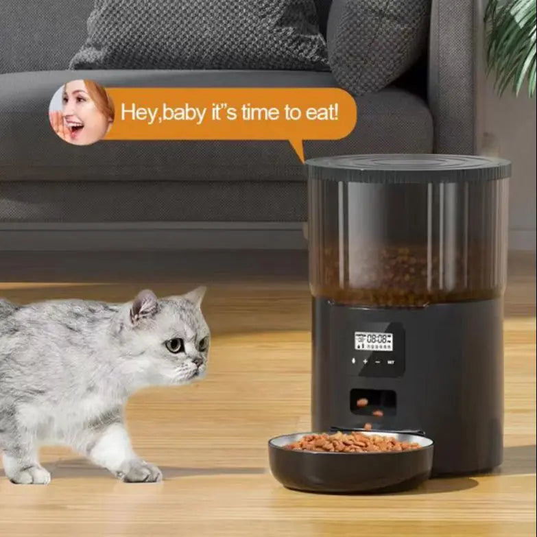 Smart Automatic Pet Feeder – Programmable Food Dispenser with Voice Recording & Remote Control for Cats & Dogs