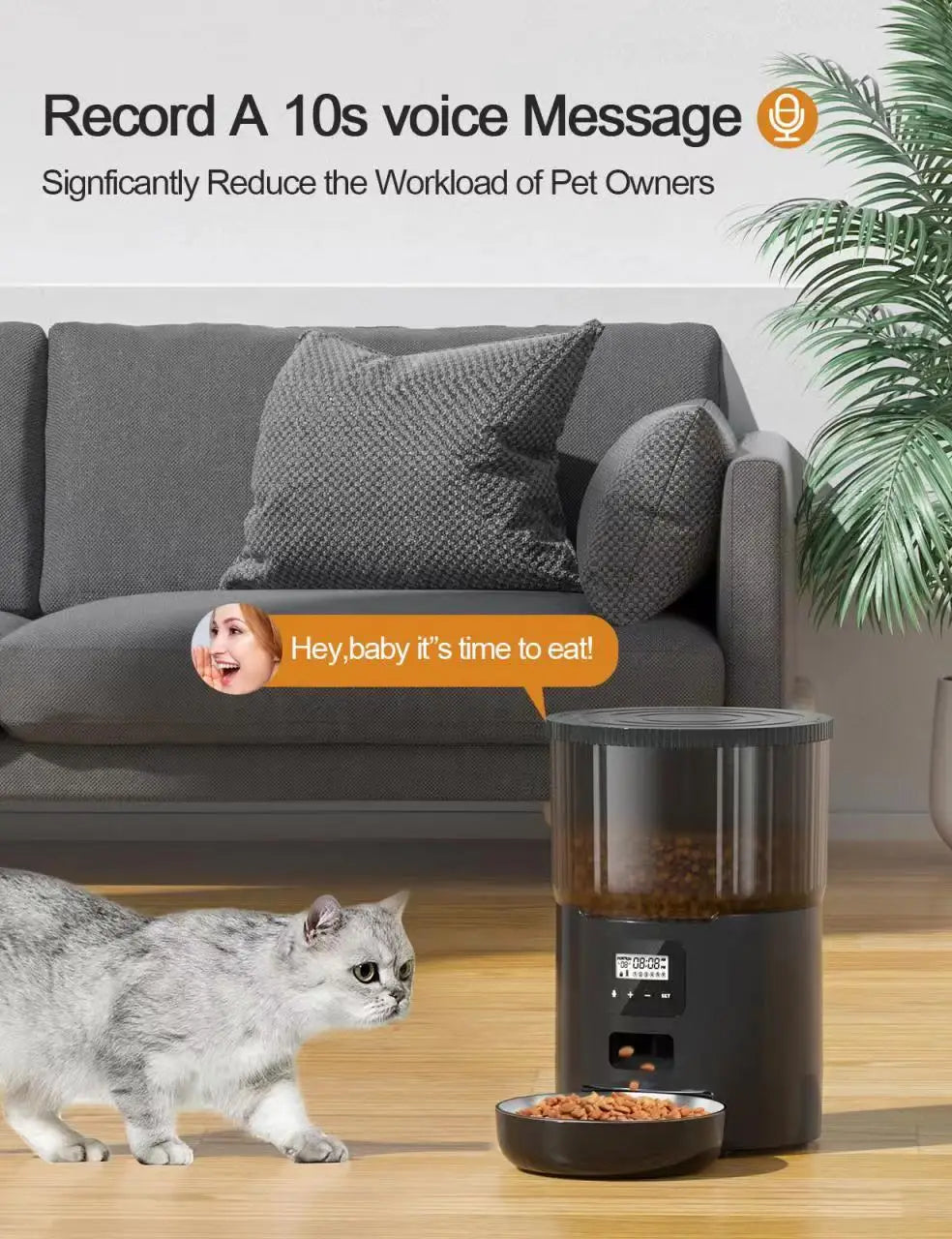 Smart Automatic Pet Feeder – Programmable Food Dispenser with Voice Recording & Remote Control for Cats & Dogs