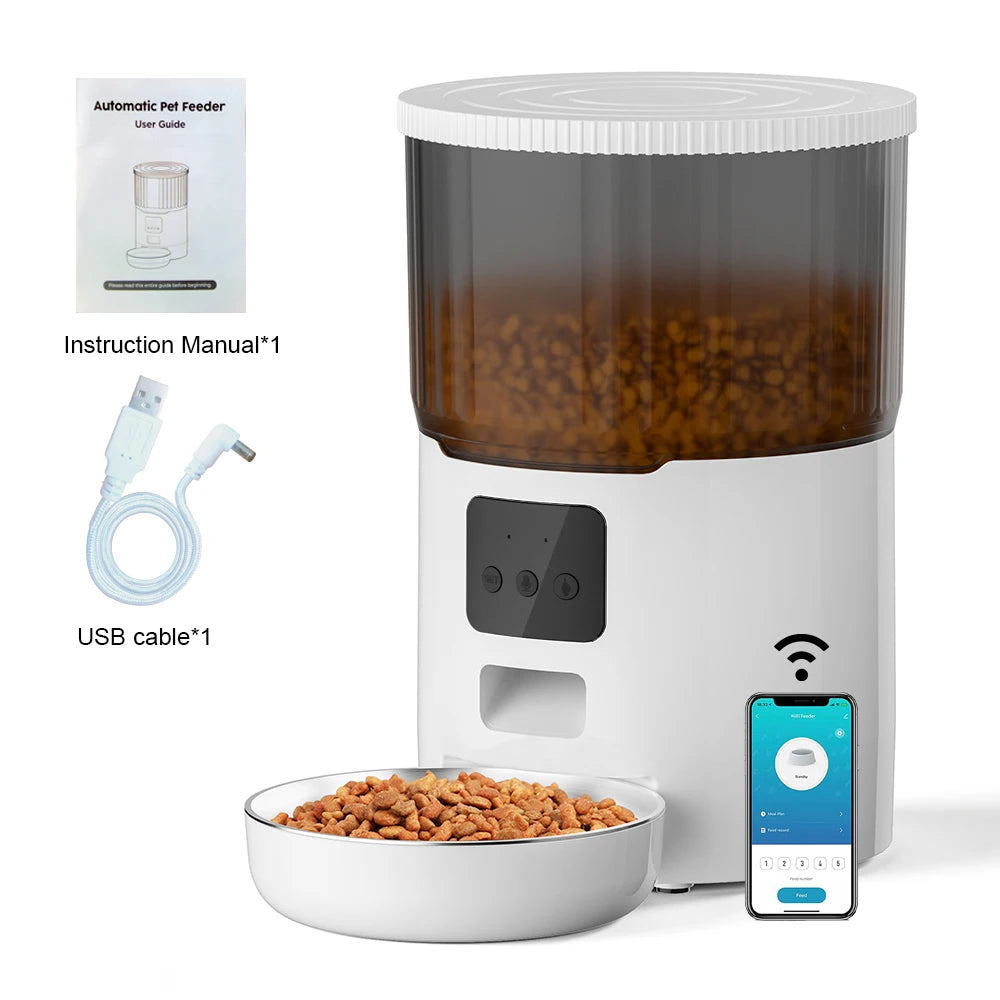 Smart Automatic Pet Feeder – Programmable Food Dispenser with Voice Recording & Remote Control for Cats & Dogs