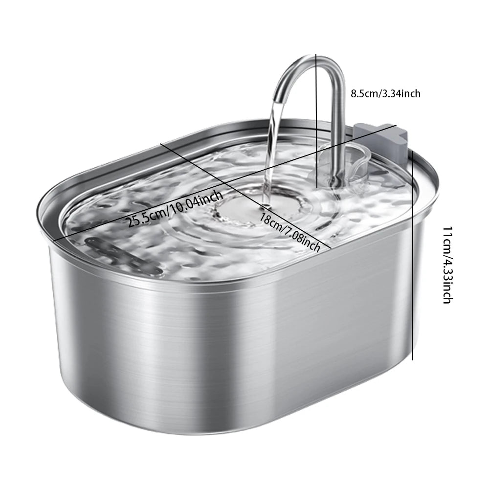 Stainless Steel Pet Water Fountain – Ultra-Quiet, Large Capacity, & Double Filtration