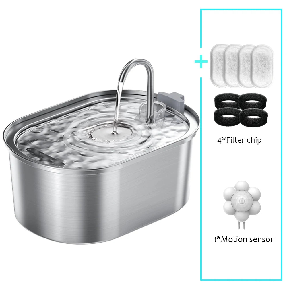Stainless Steel Pet Water Fountain – Ultra-Quiet, Large Capacity, & Double Filtration