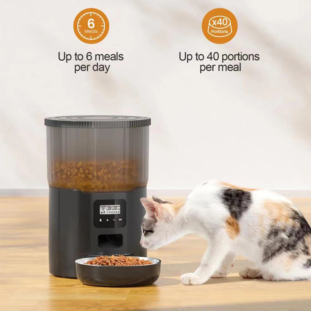 Smart Automatic Pet Feeder – Programmable Food Dispenser with Voice Recording & Remote Control for Cats & Dogs