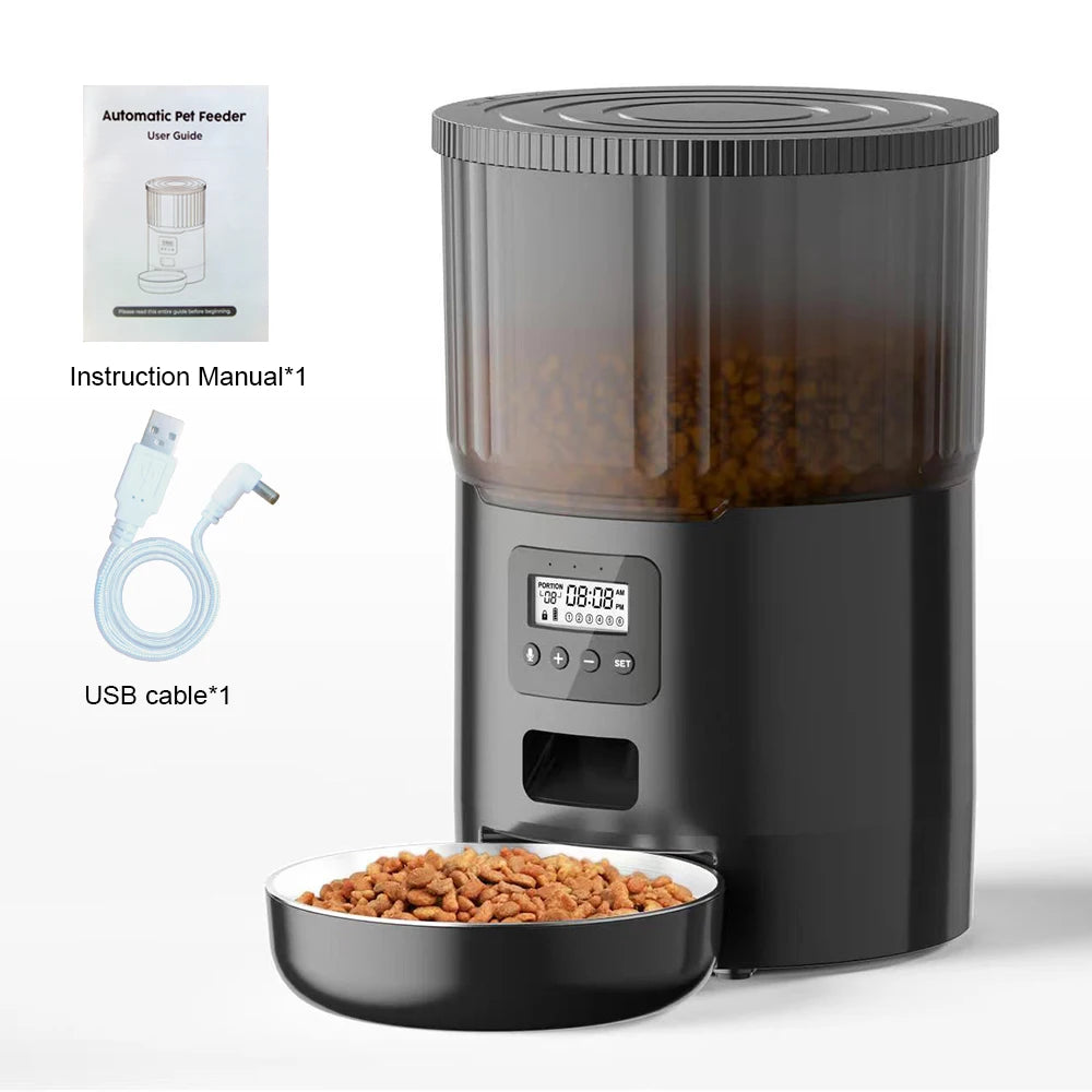Smart Automatic Pet Feeder – Programmable Food Dispenser with Voice Recording & Remote Control for Cats & Dogs