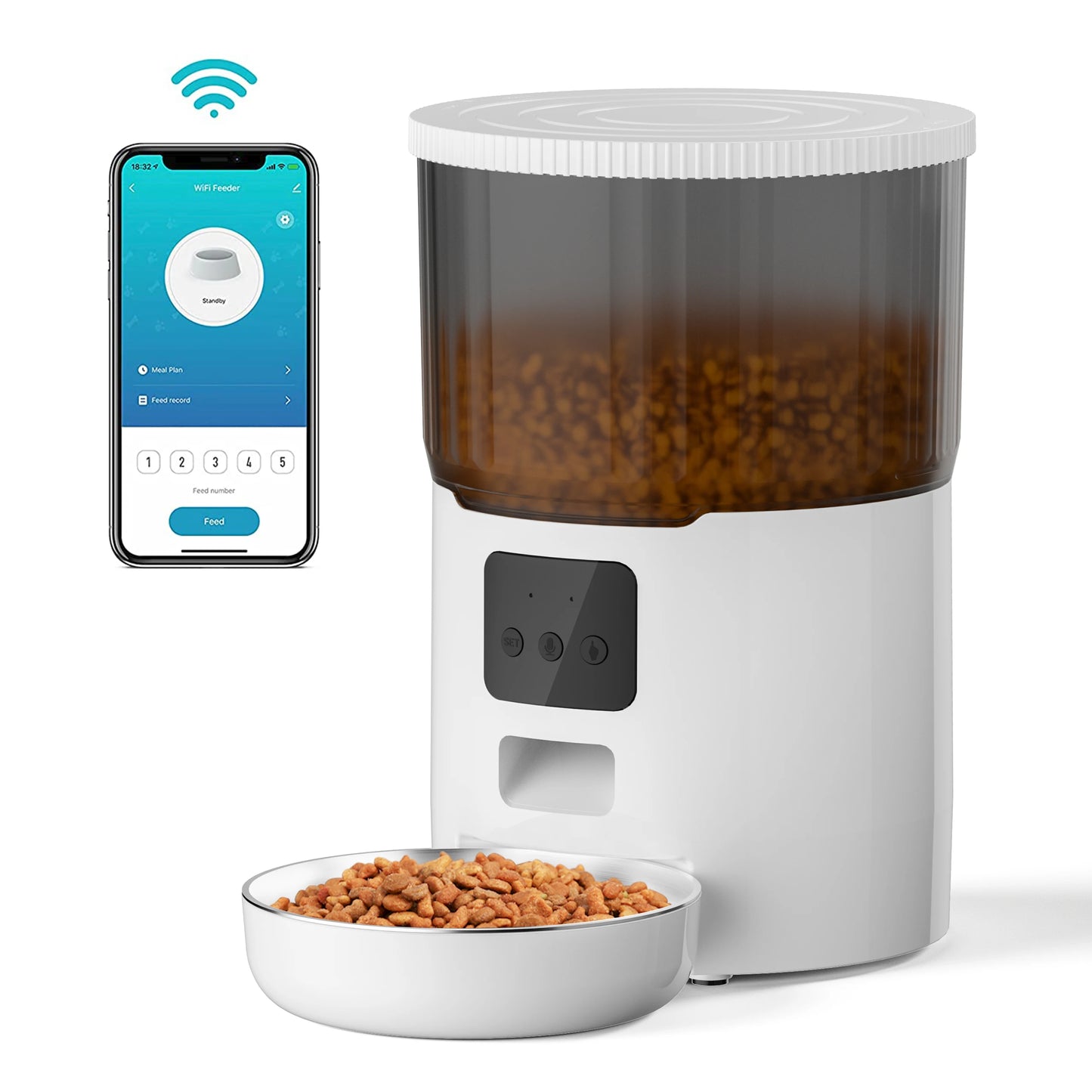 Smart Automatic Pet Feeder – Programmable Food Dispenser with Voice Recording & Remote Control for Cats & Dogs