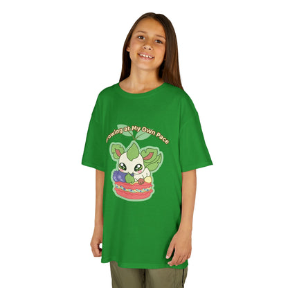 Kids Tee — Cute "Growing in My Own Pace" Leafberrycrisp Graphic