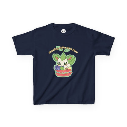 Kids Tee — Cute "Growing in My Own Pace" Leafberrycrisp Graphic