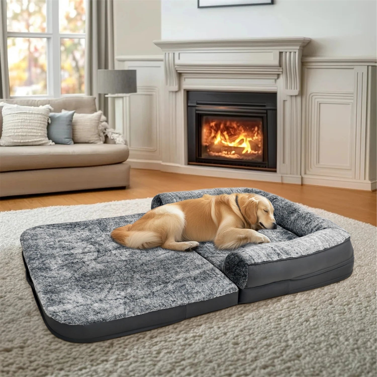 180cm Human-Size Dog Bed for Adults & Pets - Foldable Calming Plush Orthopedic