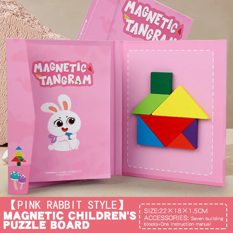 Magnetic Wooden Tangram Puzzle Book – 3D Montessori Educational Toy for Kids | STEM Learning & Intelligence Game