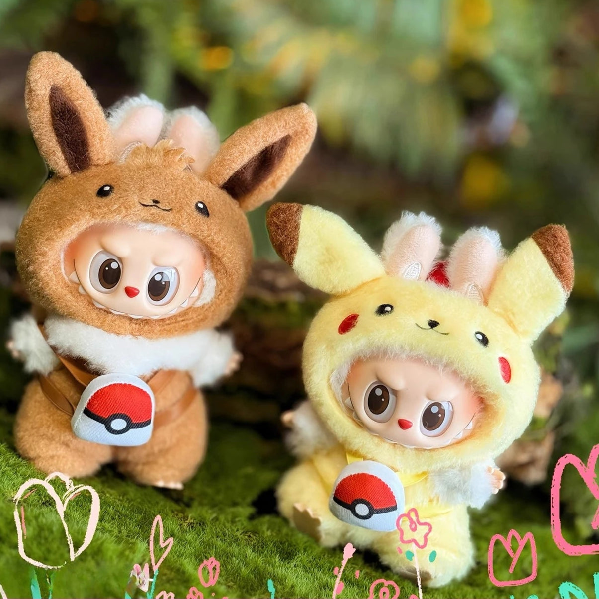 Kawaii Labubu Outfit Set – Pikachu & Eevee Style Clothes with Mini Backpack for Dolls