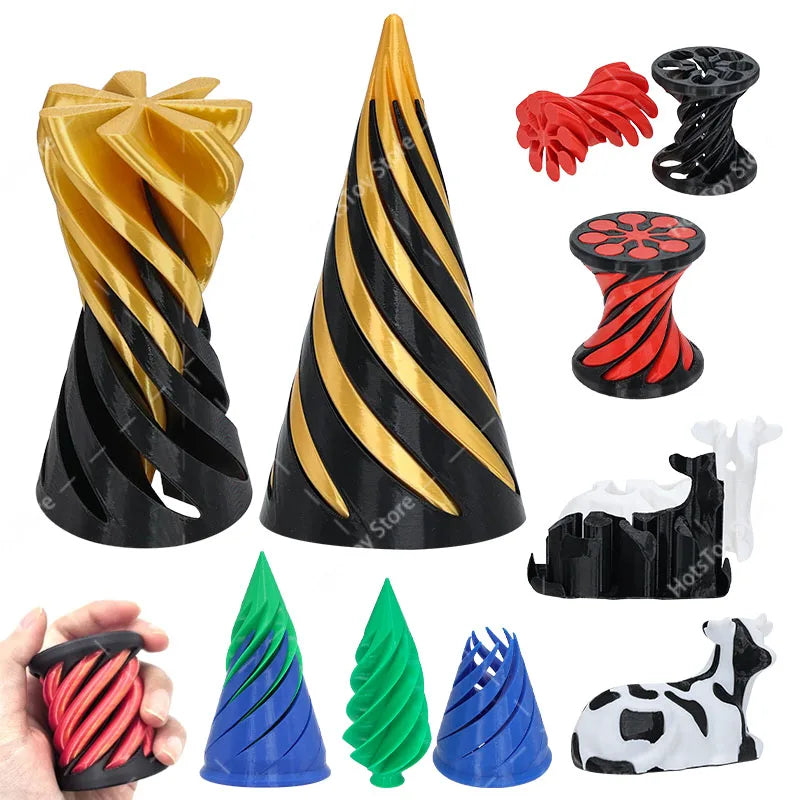 3D Printed Illusion Fidget Toy – Spiral Cone, Pyramid & Vortex Sculpture for Desk or Gift
