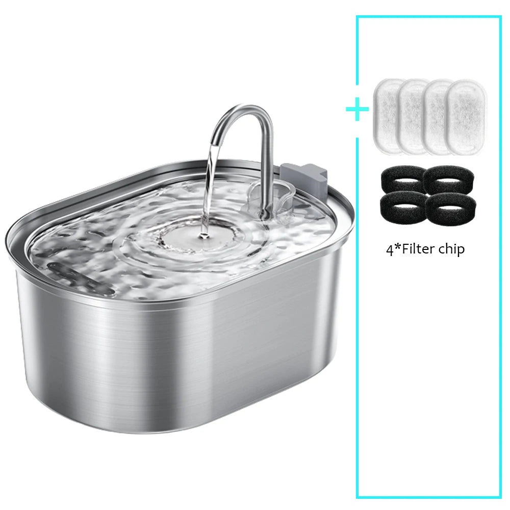 Stainless Steel Pet Water Fountain – Ultra-Quiet, Large Capacity, & Double Filtration