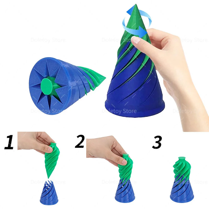 3D Printed Illusion Fidget Toy – Spiral Cone, Pyramid & Vortex Sculpture for Desk or Gift