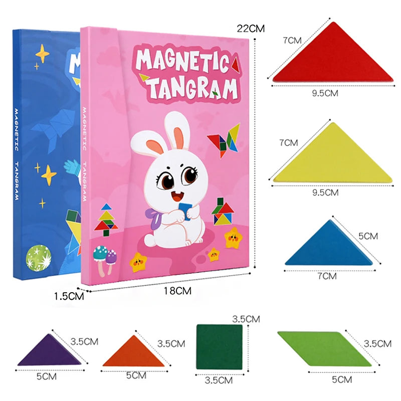 Magnetic Wooden Tangram Puzzle Book – 3D Montessori Educational Toy for Kids | STEM Learning & Intelligence Game
