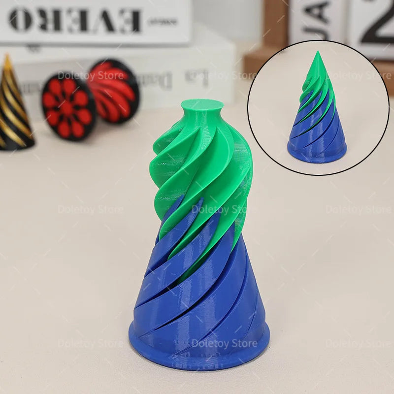 3D Printed Illusion Fidget Toy – Spiral Cone, Pyramid & Vortex Sculpture for Desk or Gift