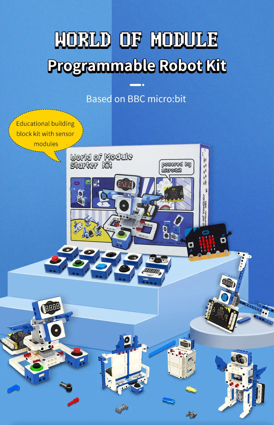 Microbit V2 Sensor Kit for Kids – STEM Coding Education, Programmable DIY Robot Projects, Supports MakeCode & Python