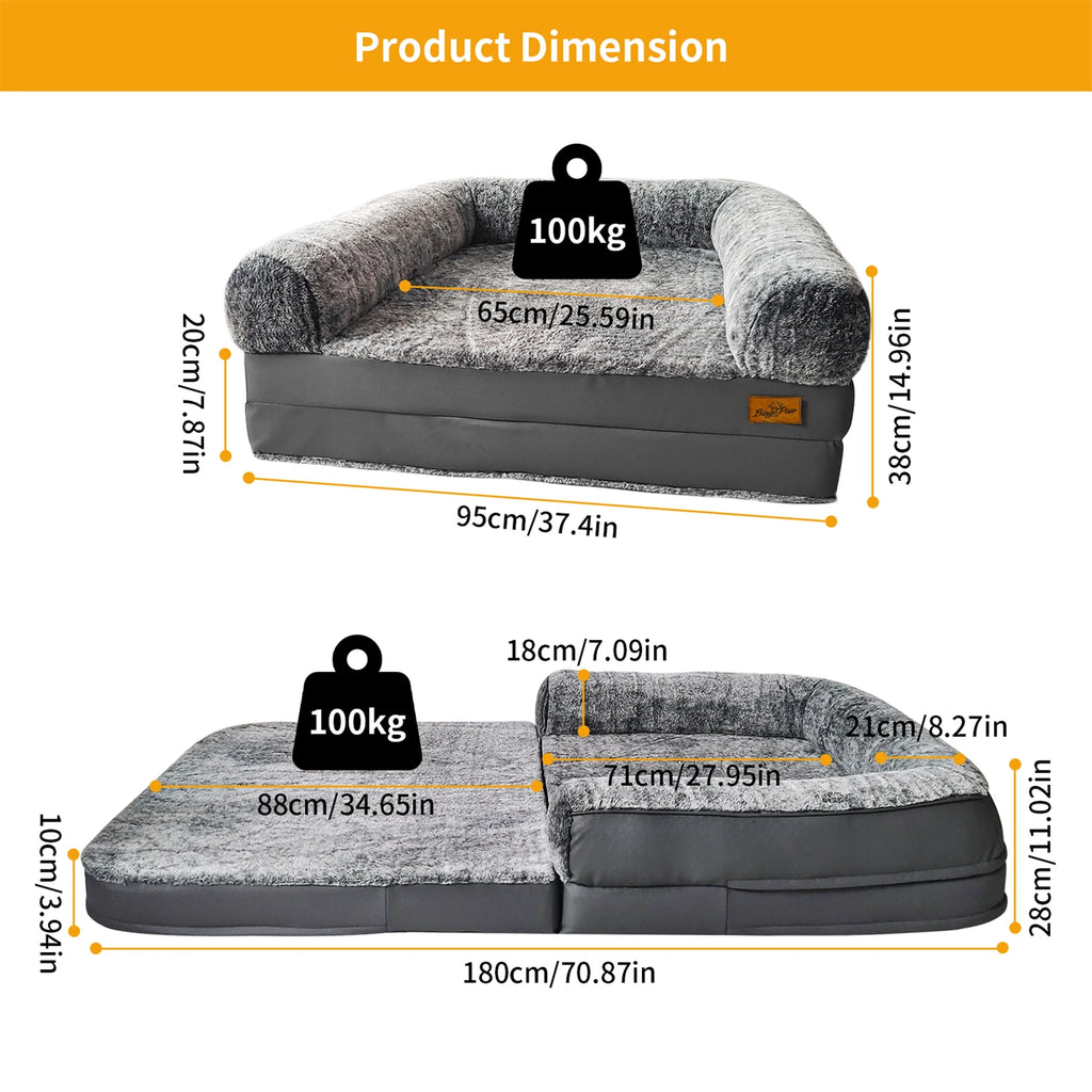 180cm Human-Size Dog Bed for Adults & Pets - Foldable Calming Plush Orthopedic