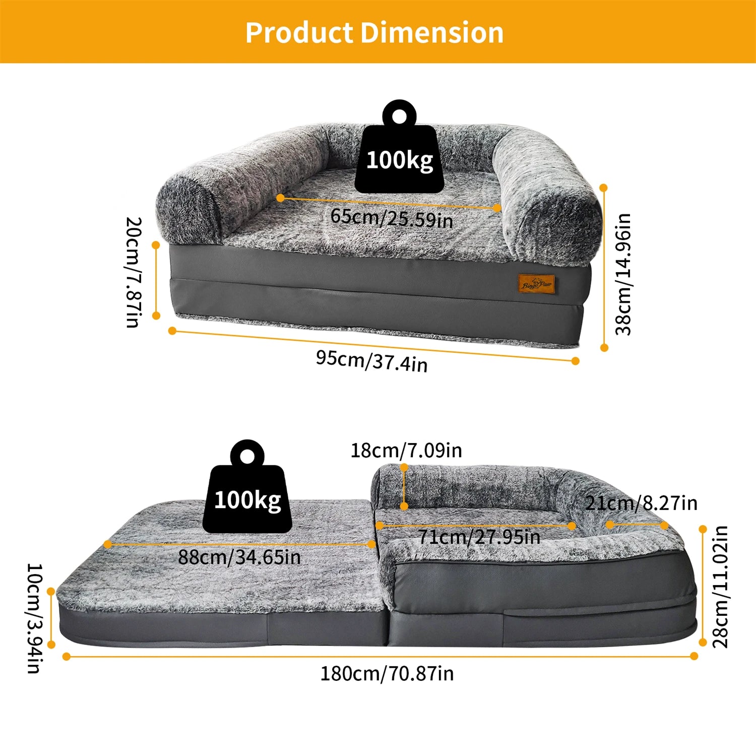 180cm Human-Size Dog Bed for Adults & Pets - Foldable Calming Plush Orthopedic