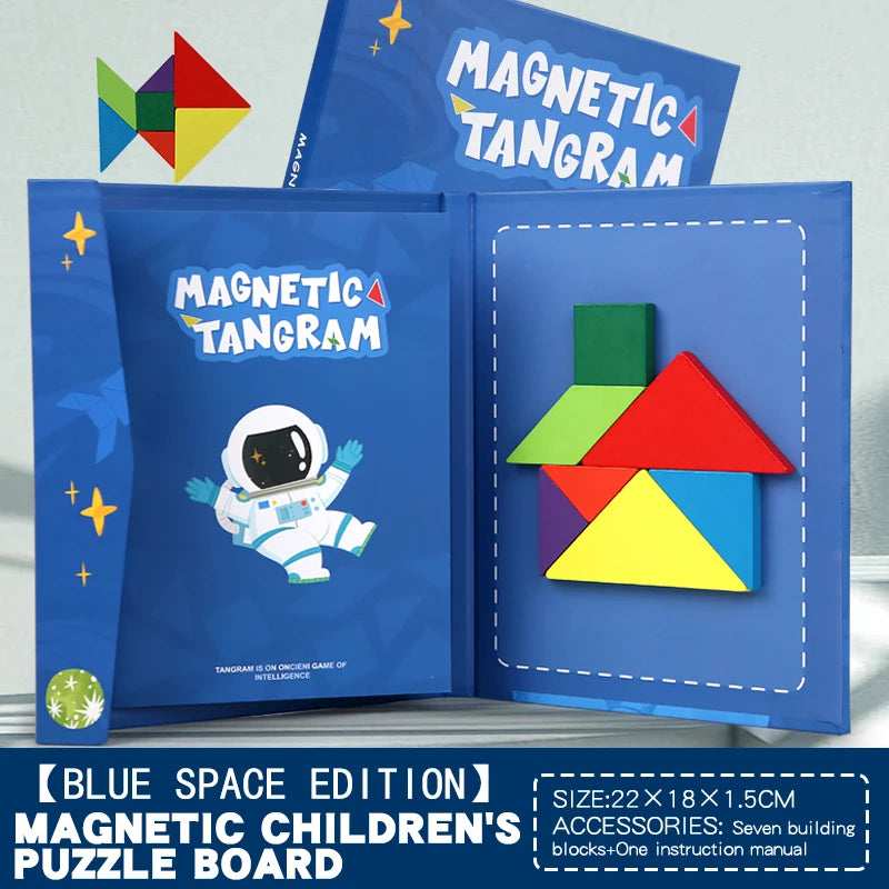 Magnetic Wooden Tangram Puzzle Book – 3D Montessori Educational Toy for Kids | STEM Learning & Intelligence Game