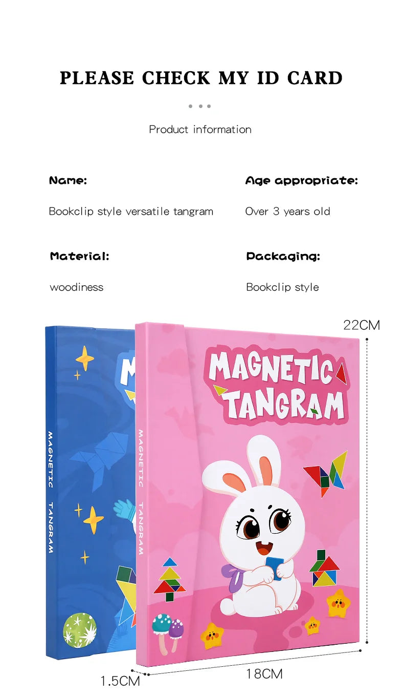 Magnetic Wooden Tangram Puzzle Book – 3D Montessori Educational Toy for Kids | STEM Learning & Intelligence Game