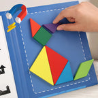 Magnetic Wooden Tangram Puzzle Book – 3D Montessori Educational Toy for Kids | STEM Learning & Intelligence Game