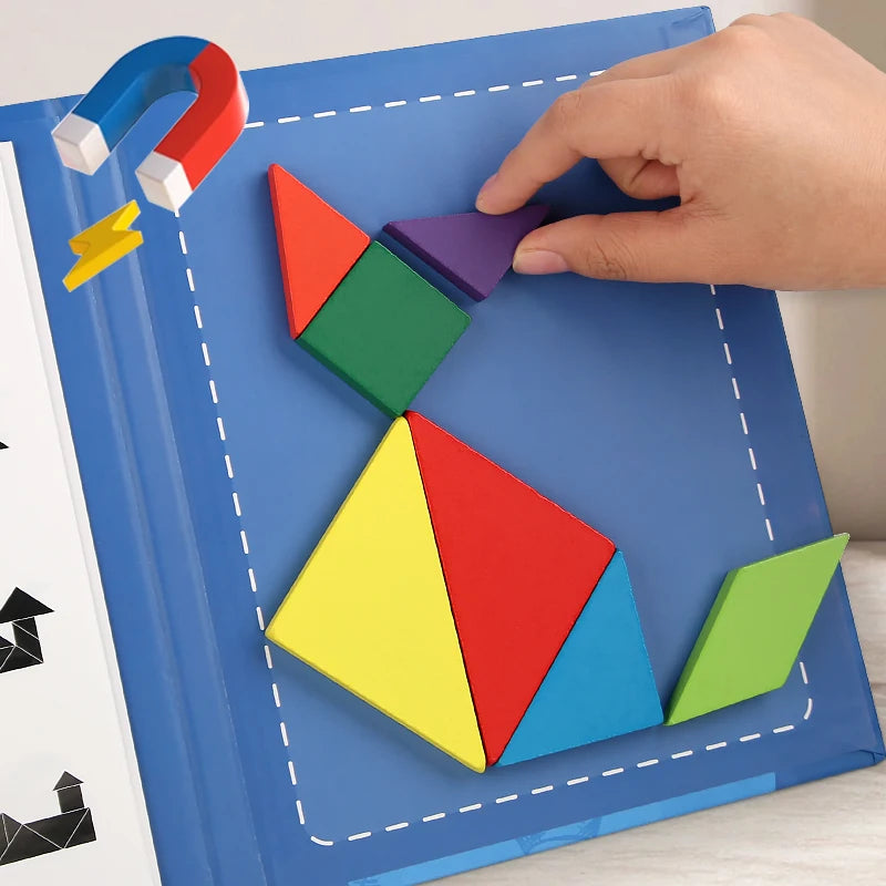 Magnetic Wooden Tangram Puzzle Book – 3D Montessori Educational Toy for Kids | STEM Learning & Intelligence Game