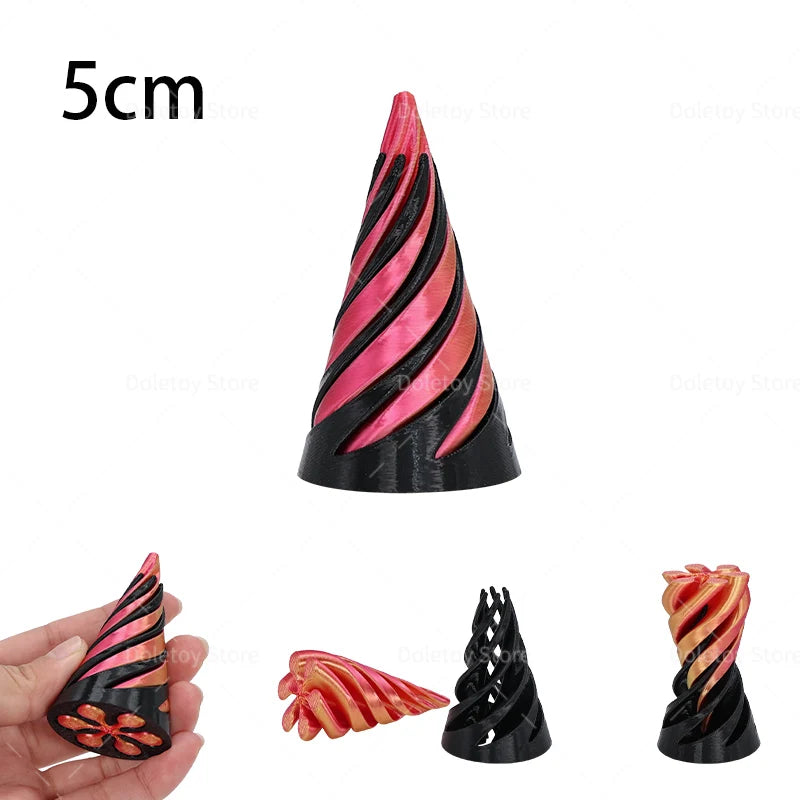 3D Printed Illusion Fidget Toy – Spiral Cone, Pyramid & Vortex Sculpture for Desk or Gift