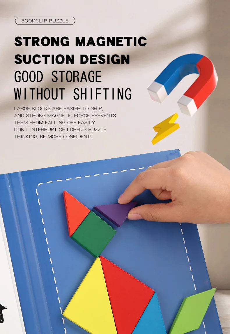Magnetic Wooden Tangram Puzzle Book – 3D Montessori Educational Toy for Kids | STEM Learning & Intelligence Game