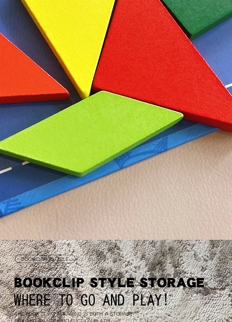 Magnetic Wooden Tangram Puzzle Book – 3D Montessori Educational Toy for Kids | STEM Learning & Intelligence Game