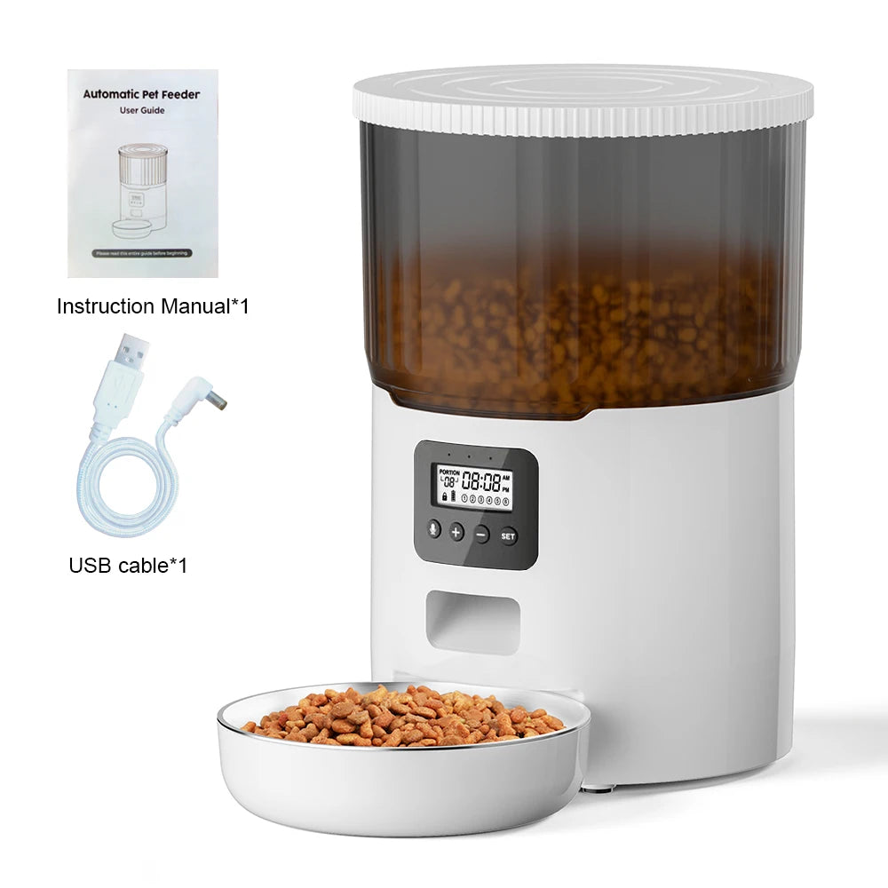 Smart Automatic Pet Feeder – Programmable Food Dispenser with Voice Recording & Remote Control for Cats & Dogs