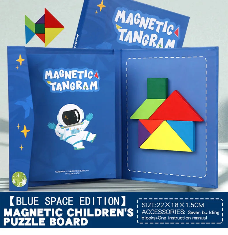 Magnetic Wooden Tangram Puzzle Book – 3D Montessori Educational Toy for Kids | STEM Learning & Intelligence Game
