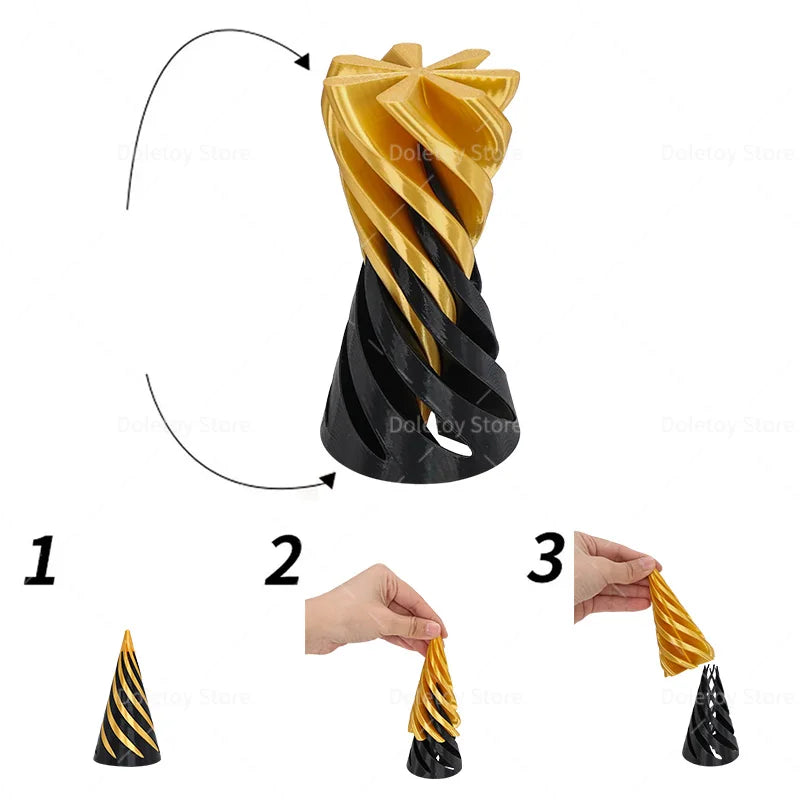 3D Printed Illusion Fidget Toy – Spiral Cone, Pyramid & Vortex Sculpture for Desk or Gift