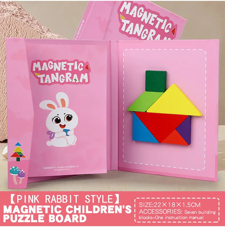 Magnetic Wooden Tangram Puzzle Book – 3D Montessori Educational Toy for Kids | STEM Learning & Intelligence Game