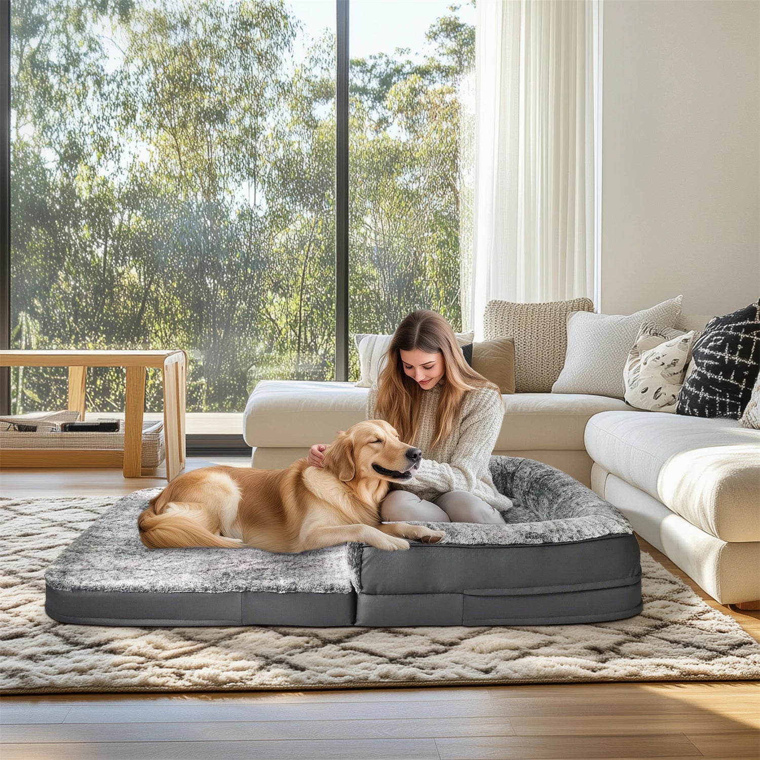 180cm Human-Size Dog Bed for Adults & Pets - Foldable Calming Plush Orthopedic