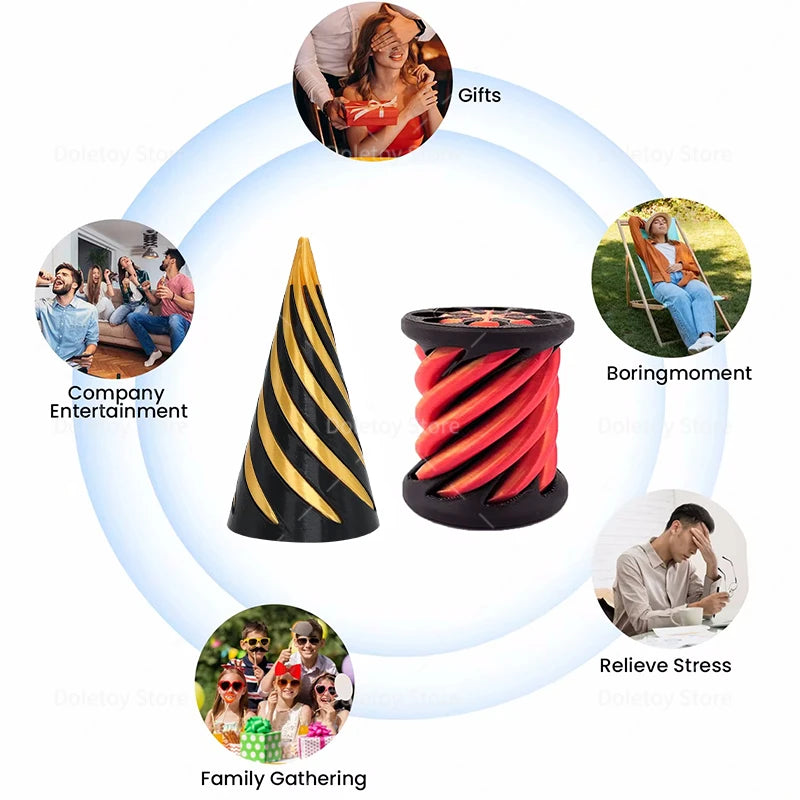 3D Printed Illusion Fidget Toy – Spiral Cone, Pyramid & Vortex Sculpture for Desk or Gift